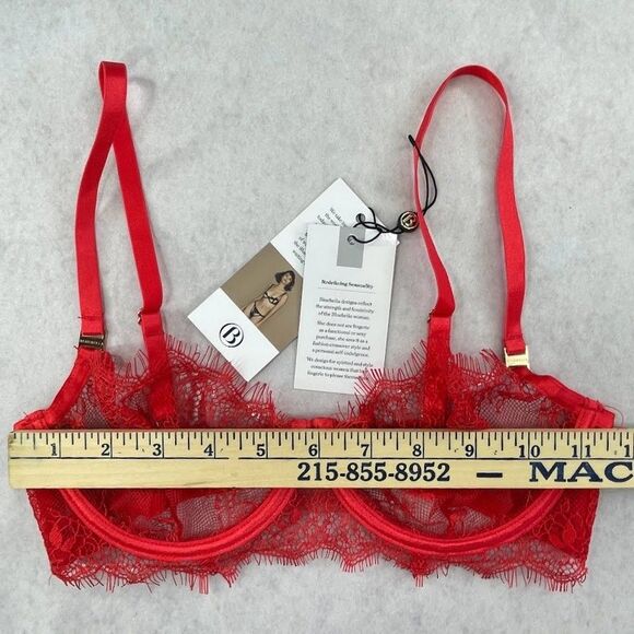 Bluebella Grace Bra Red Womens Size 30DD/E Lace Sheer Demi Bra Underwire NEW! - Picture 13 of 15
